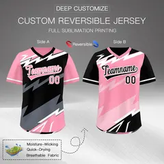 Black Light Pink Gray Reversible Baseball Jersey Lightning & Graffiti Pullover V-Neck 2