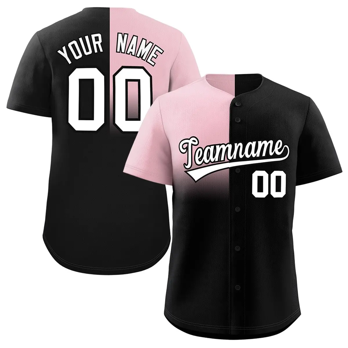 Black Light Pink Half Gradient Authentic Baseball Jersey