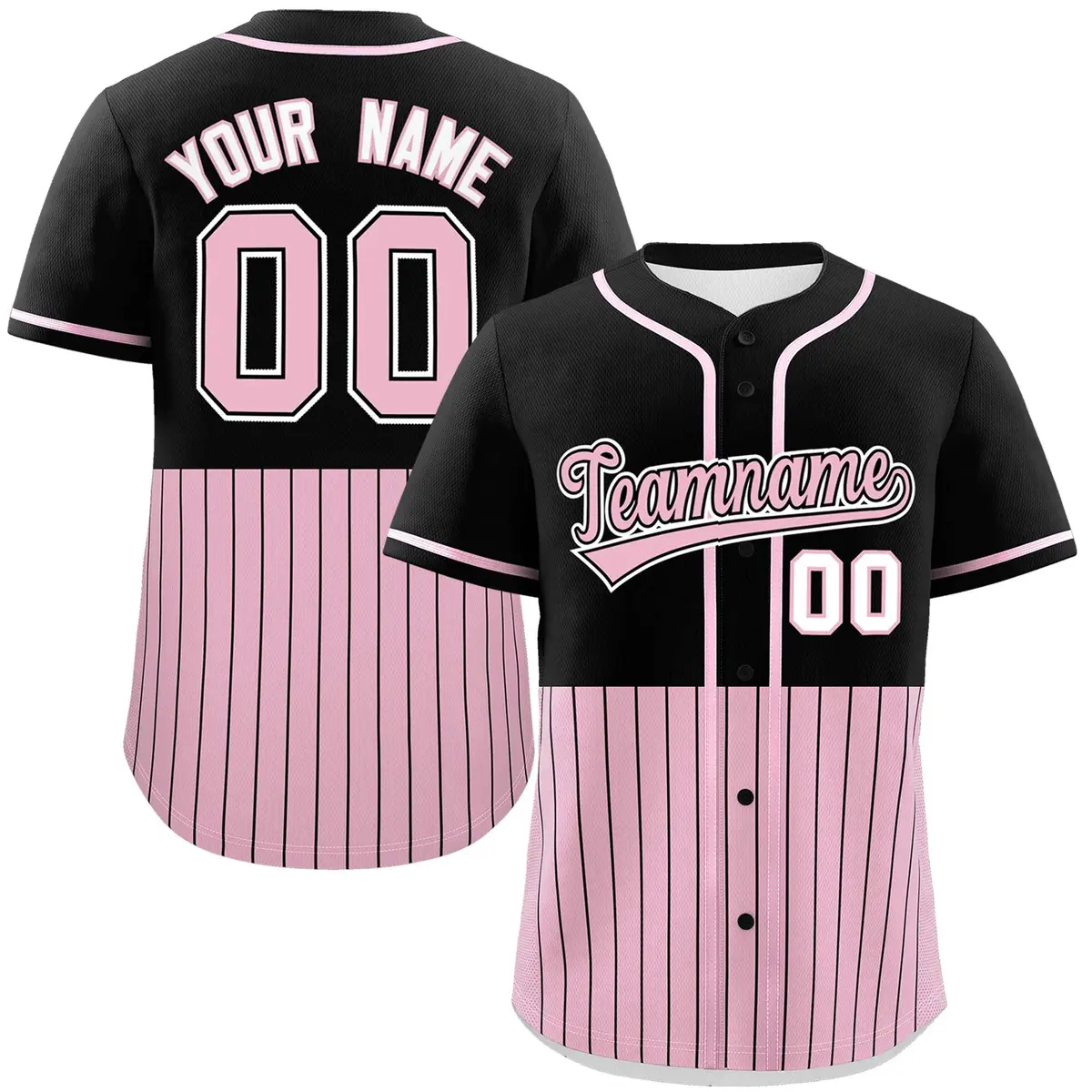 Black Light Pink Half Stripe Authentic Baseball Jersey