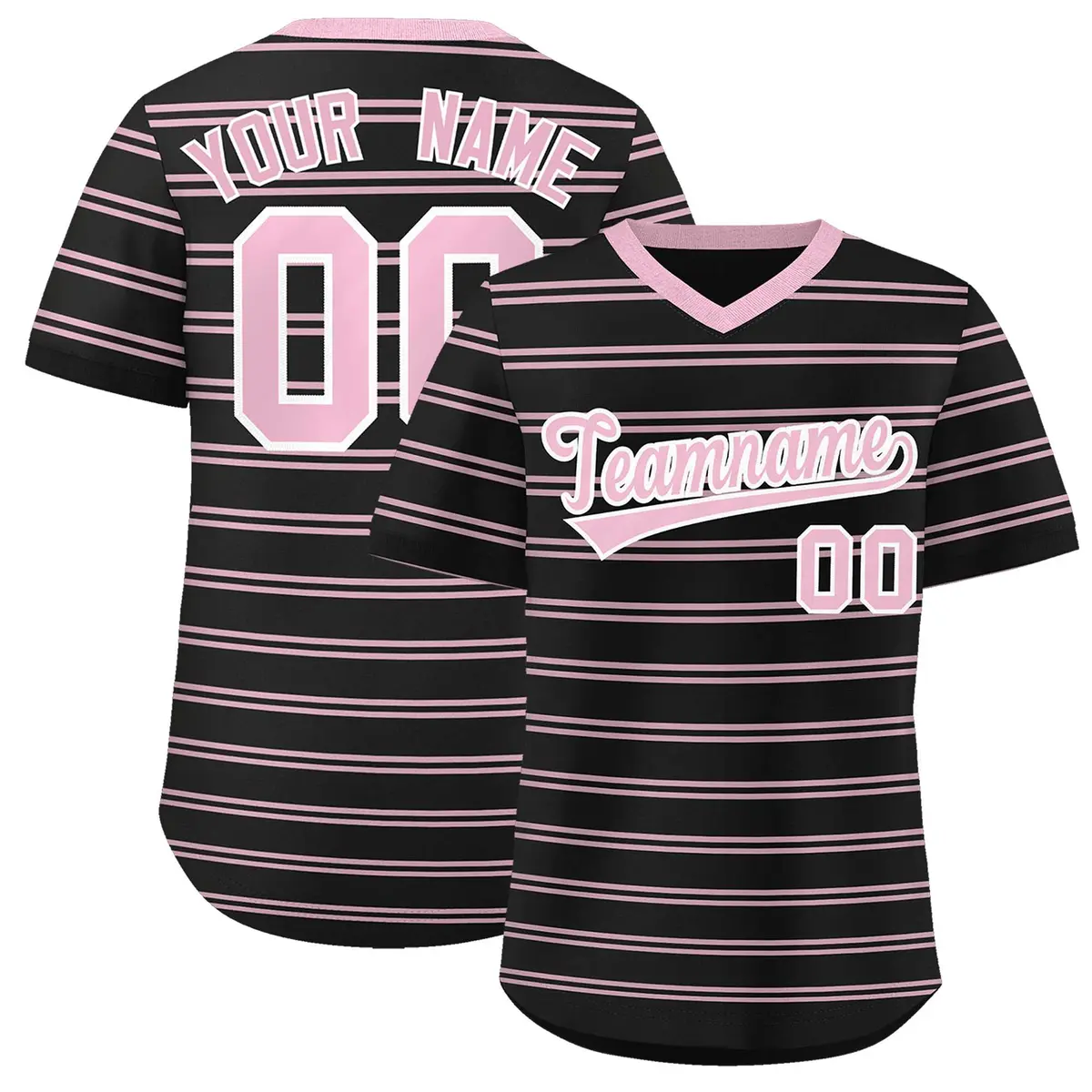Black Light Pink Horizontal Stripe Pullover Baseball Jersey