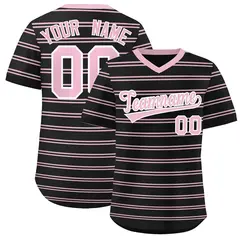 Black Light Pink Horizontal Stripe Pullover Baseball Jersey 1