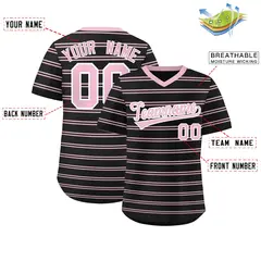 Black Light Pink Horizontal Stripe Pullover Baseball Jersey 2
