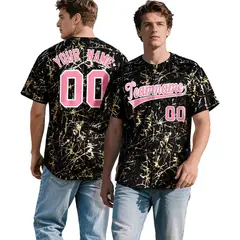 Black Light Pink Metallic Gold Splatter Baseball Jersey