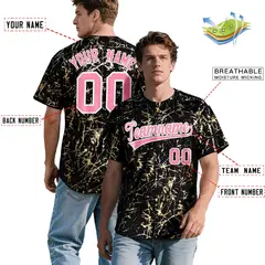 Black Light Pink Metallic Gold Splatter Baseball Jersey 2