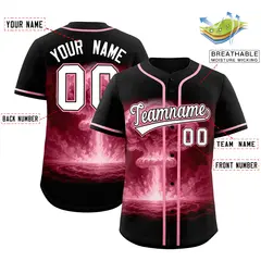 Black Light Pink Nuclear Blast Graffiti Full Button Baseball Jersey 2