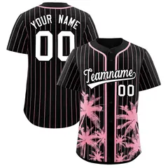 Black Light Pink Pinstripe Coconut Tree Baseball Jersey