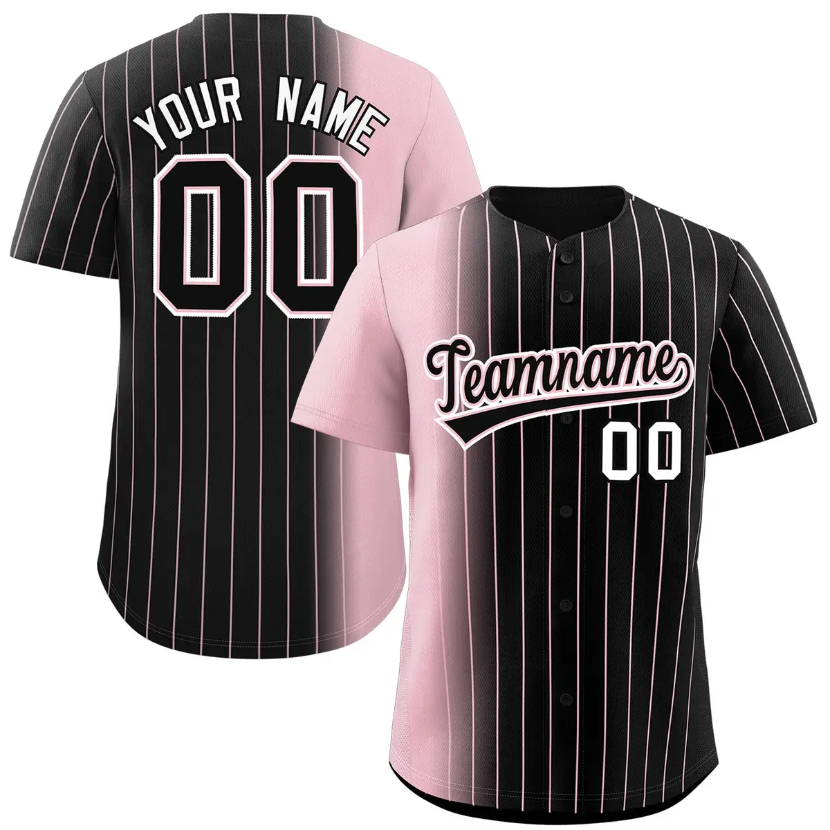 Black Light Pink Pinstripe Gradient Baseball Jersey