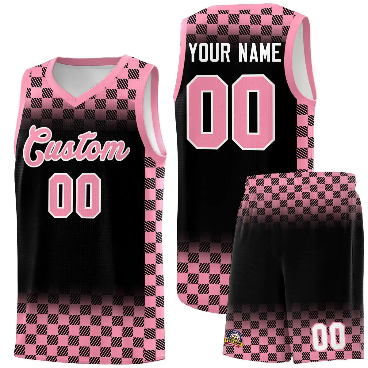 Black Light Pink Plaid Basketball Jersey for Teams