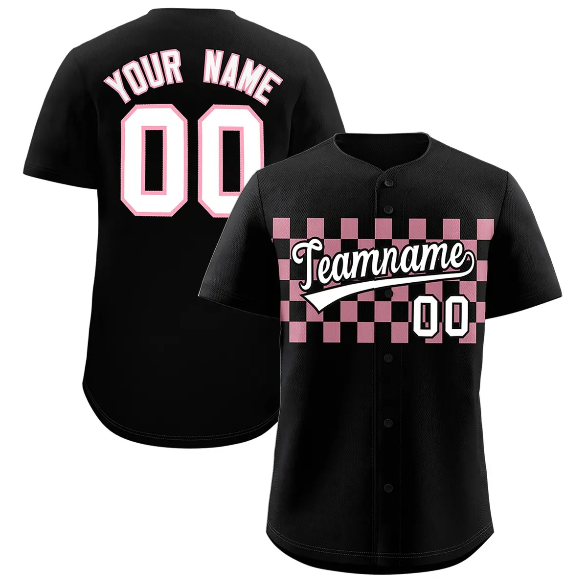 Black Light Pink Plaid Fashion Authentic Baseball Jersey