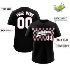 Black Light Pink Plaid Fashion Authentic Baseball Jersey 2