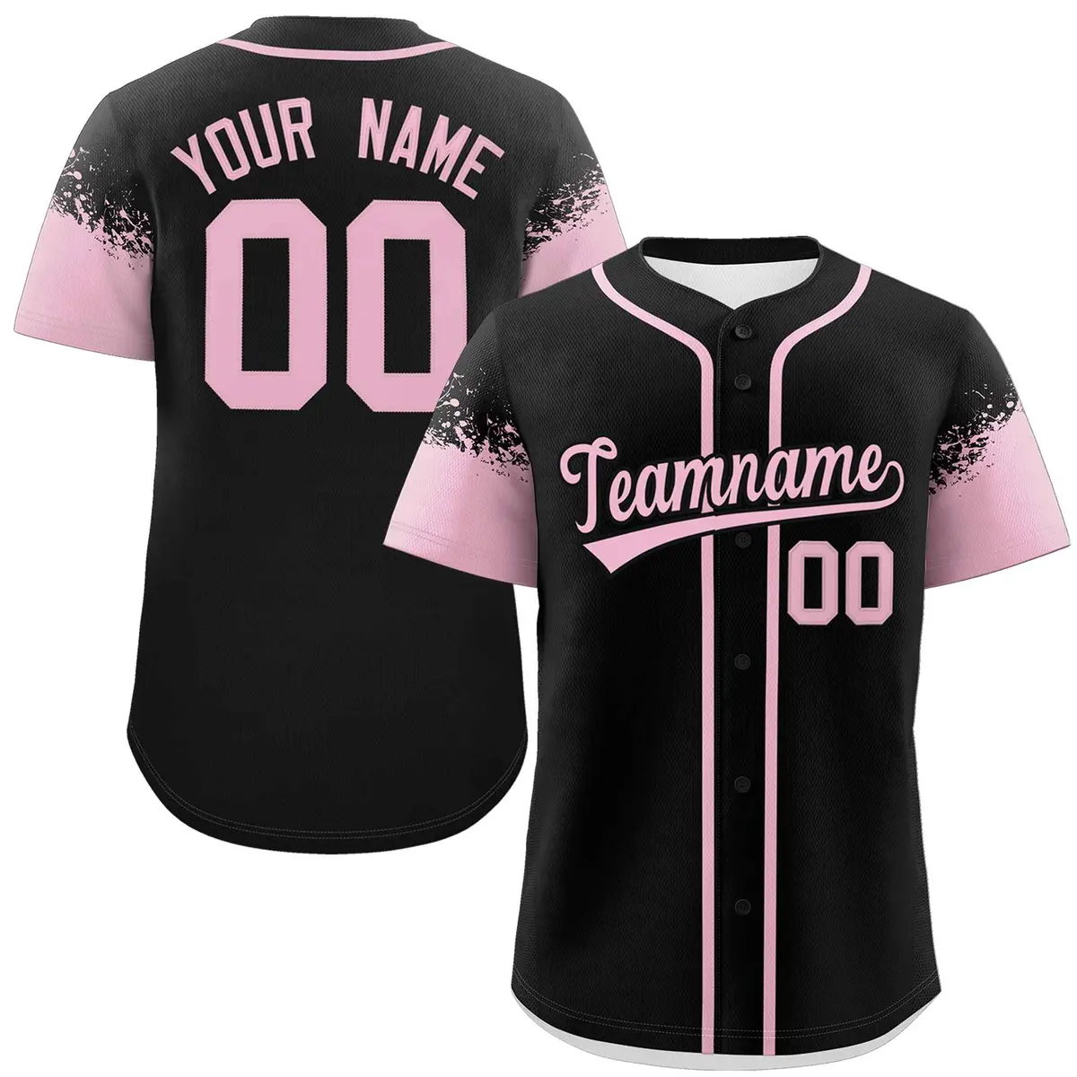 Black Light Pink Raglan Sleeves Authentic Baseball Jersey