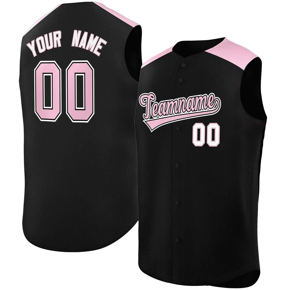 Black Light Pink Sleeveless Baseball Jersey