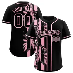 Black Light Pink Split Coconut Tree Design Baseball Jersey