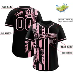 Black Light Pink Split Coconut Tree Design Baseball Jersey 2