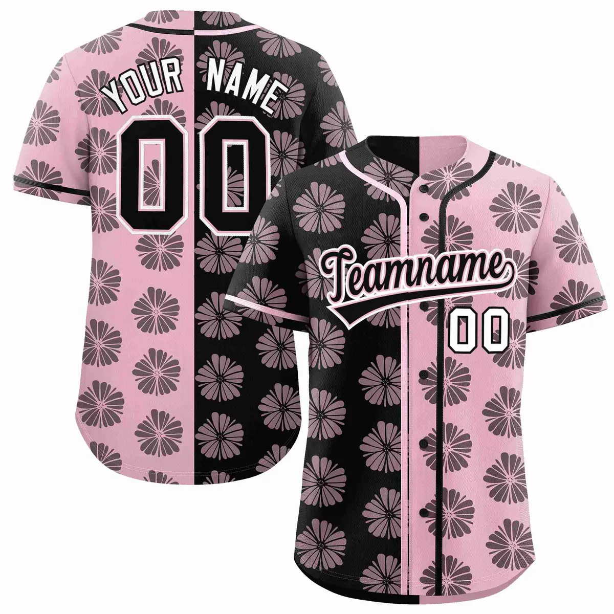 Black Light Pink Split Flower Graffiti Baseball Jersey