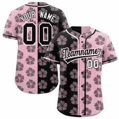 Black Light Pink Split Flower Graffiti Baseball Jersey 1