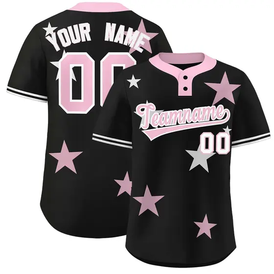 Black Light Pink Star Graffiti Two-Button Baseball Jersey