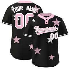 Black Light Pink Star Graffiti Two-Button Baseball Jersey 1