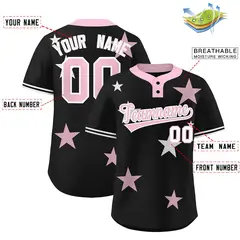 Black Light Pink Star Graffiti Two-Button Baseball Jersey 2