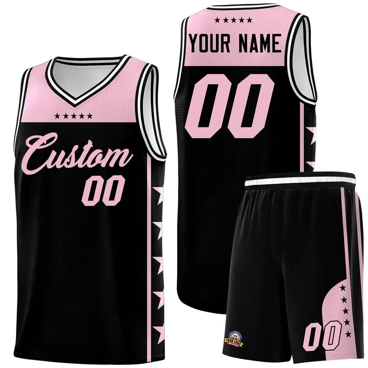 Black Light Pink Star Pattern Basketball Jersey