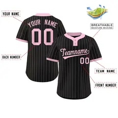 Black Light Pink Stripe Two-Button Softball Jersey 2
