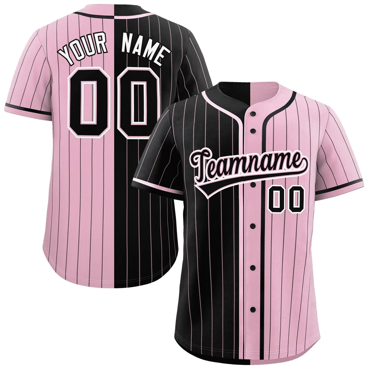 Black Light Pink Two Tone Striped Authentic Baseball Jersey