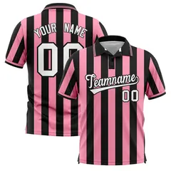 Black Light Pink Vertical Stripes Performance Polo Shirt