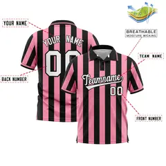 Black Light Pink Vertical Stripes Performance Polo Shirt 2