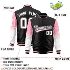 Black Light Pink-White Gradient Full-Zip Letterman Bomber Jacket 2