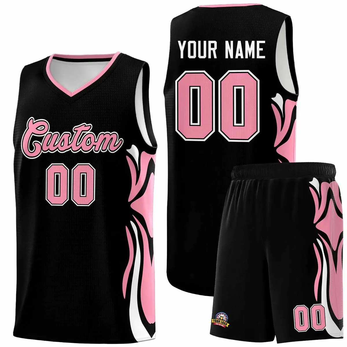Black Light Pink-White Graffiti Side Curve Basketball Jersey Sets