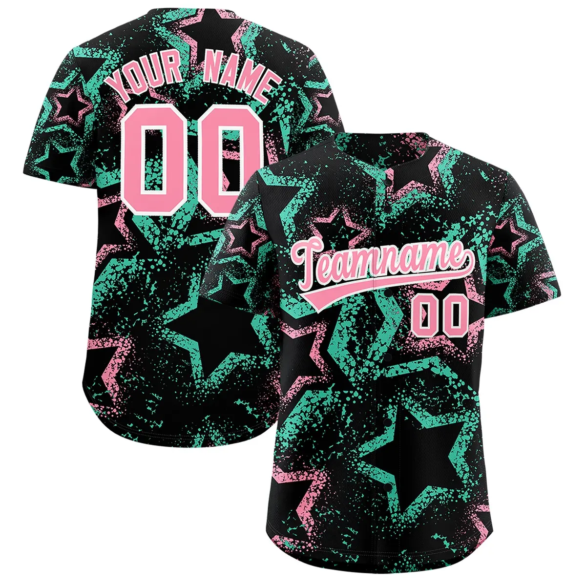 Black Light Pink White Graffiti Star Ink Baseball Jersey