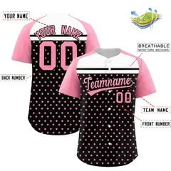 Black Light Pink-White Raglan Star Print Baseball Jersey 2