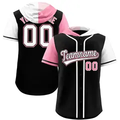 Black Light Pink White Split Raglan Baseball Hoodie Jersey 1