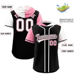 Black Light Pink White Split Raglan Baseball Hoodie Jersey 2