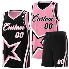 Black Light Pink White Star Series Reversible Basketball Jersey