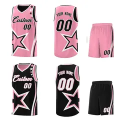 Black Light Pink White Star Series Reversible Basketball Jersey 2