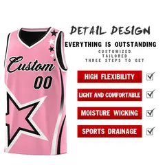 Black Light Pink White Star Series Reversible Basketball Jersey 3