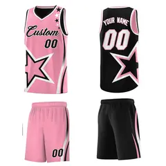 Black Light Pink White Star Series Reversible Basketball Jersey 5