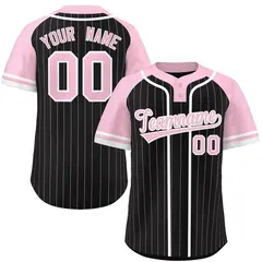 Black Light Pink-White Stripe Raglan Two-Button Softball Jersey 1