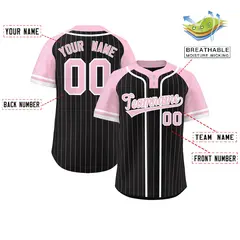 Black Light Pink-White Stripe Raglan Two-Button Softball Jersey 2