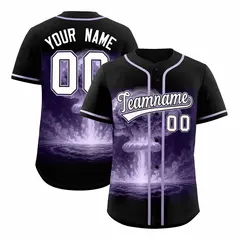 Black Light Purple Nuclear Blast Graffiti Full Button Baseball Jersey
