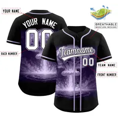 Black Light Purple Nuclear Blast Graffiti Full Button Baseball Jersey 2