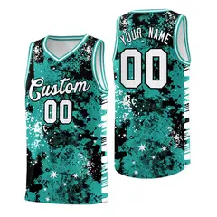 Black Light Teal Vice Burst Graffiti Basketball Jersey 1