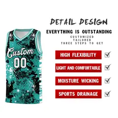 Black Light Teal Vice Burst Graffiti Basketball Jersey 2