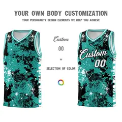 Black Light Teal Vice Burst Graffiti Basketball Jersey 3