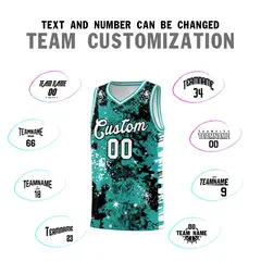 Black Light Teal Vice Burst Graffiti Basketball Jersey 4