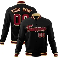 Black Maroon-Black Varsity Full-Snap Letterman Jacket 1