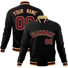 Black Maroon-Black Varsity Full-Snap Letterman Jacket 1