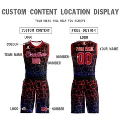 Black Maroon-Blue Spotted Graffiti Basketball Jersey 3