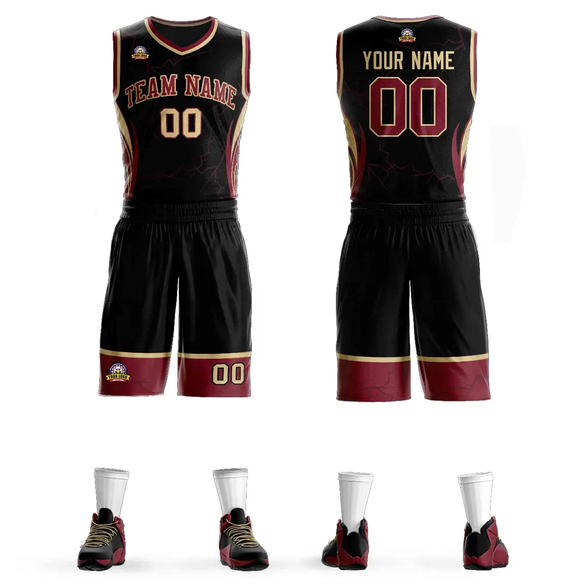Black Maroon-Khaki Graffiti Lightning Basketball Jersey